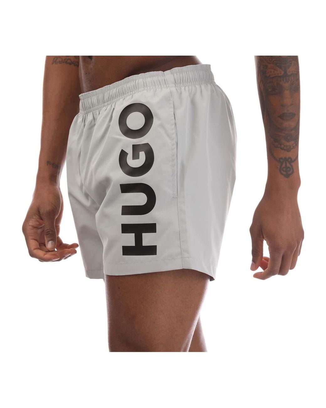 Boss Gray Abas Logo Print Swim Shorts for men