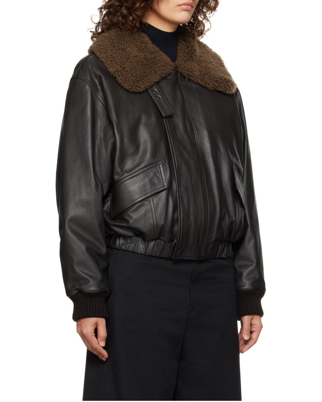 Lemaire Black Relaxed Fit Leather Blouson
