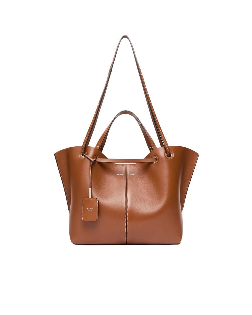 Max Mara Brown Contrast-Stitching Tote Bag