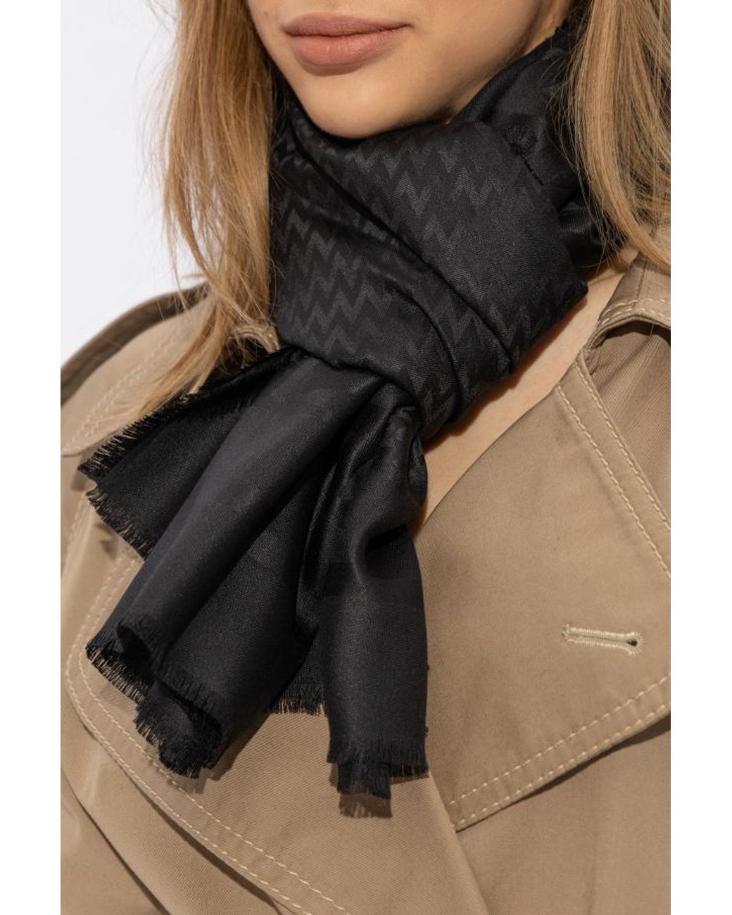 Lanvin Black Logo-Jacquard Frayed Edge Scarf