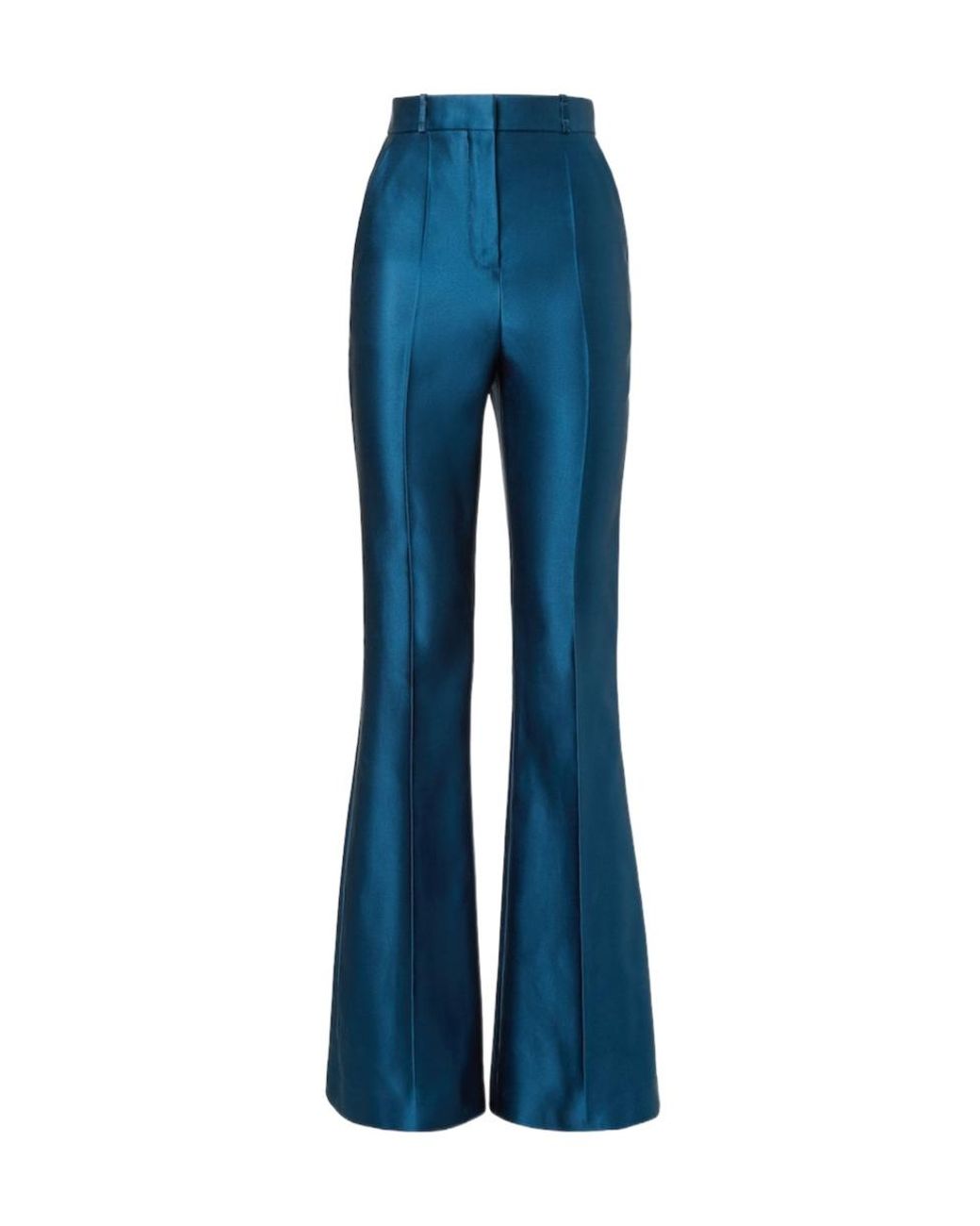 Fendi Blue High-Waist Flared Satin Trousers