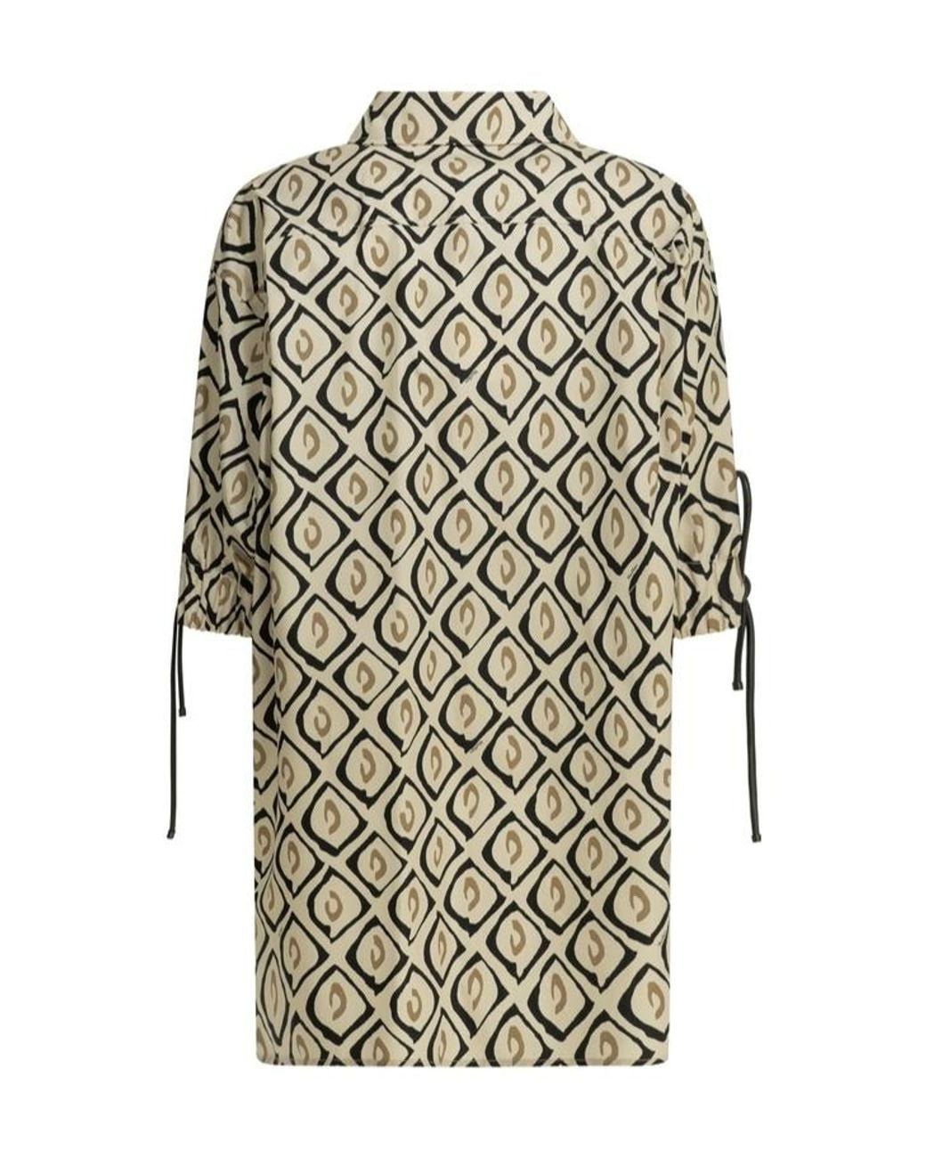 Max Mara White Cotton Poplin Printed Drawstring Shirt