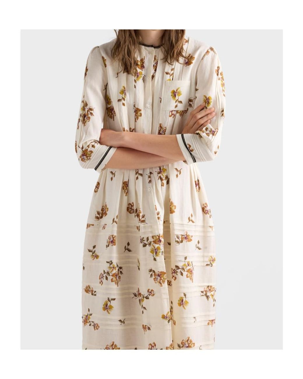 Prada Natural Long Printed Linen Dress