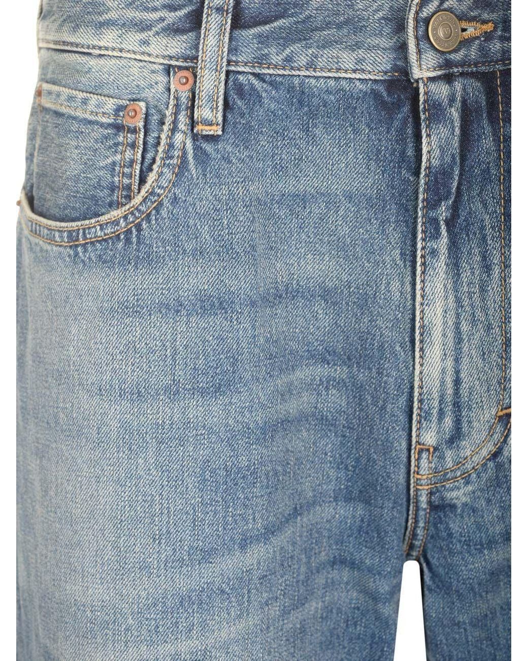 Valentino Blue Logo Patch Straight Leg Jeans for men