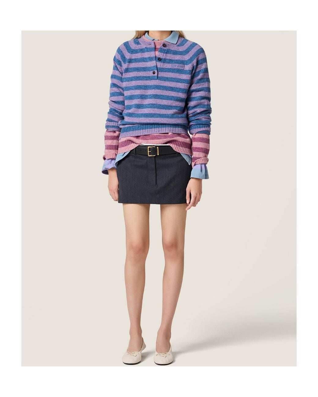 Miu Miu Blue Wool Crew-Neck Sweater