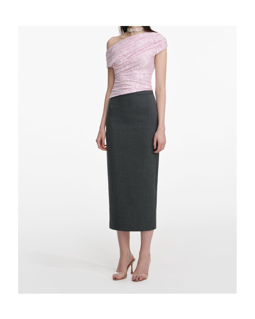Self-Portrait Pink Lace One-Shoulder Top