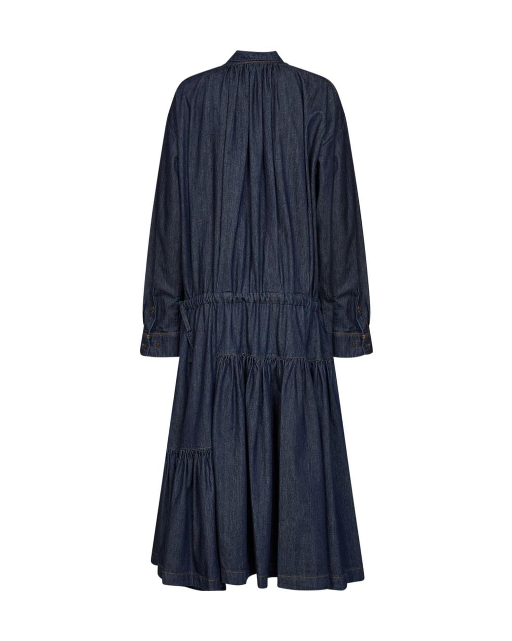 Dries Van Noten Blue Gathered Detailed Midi Dress