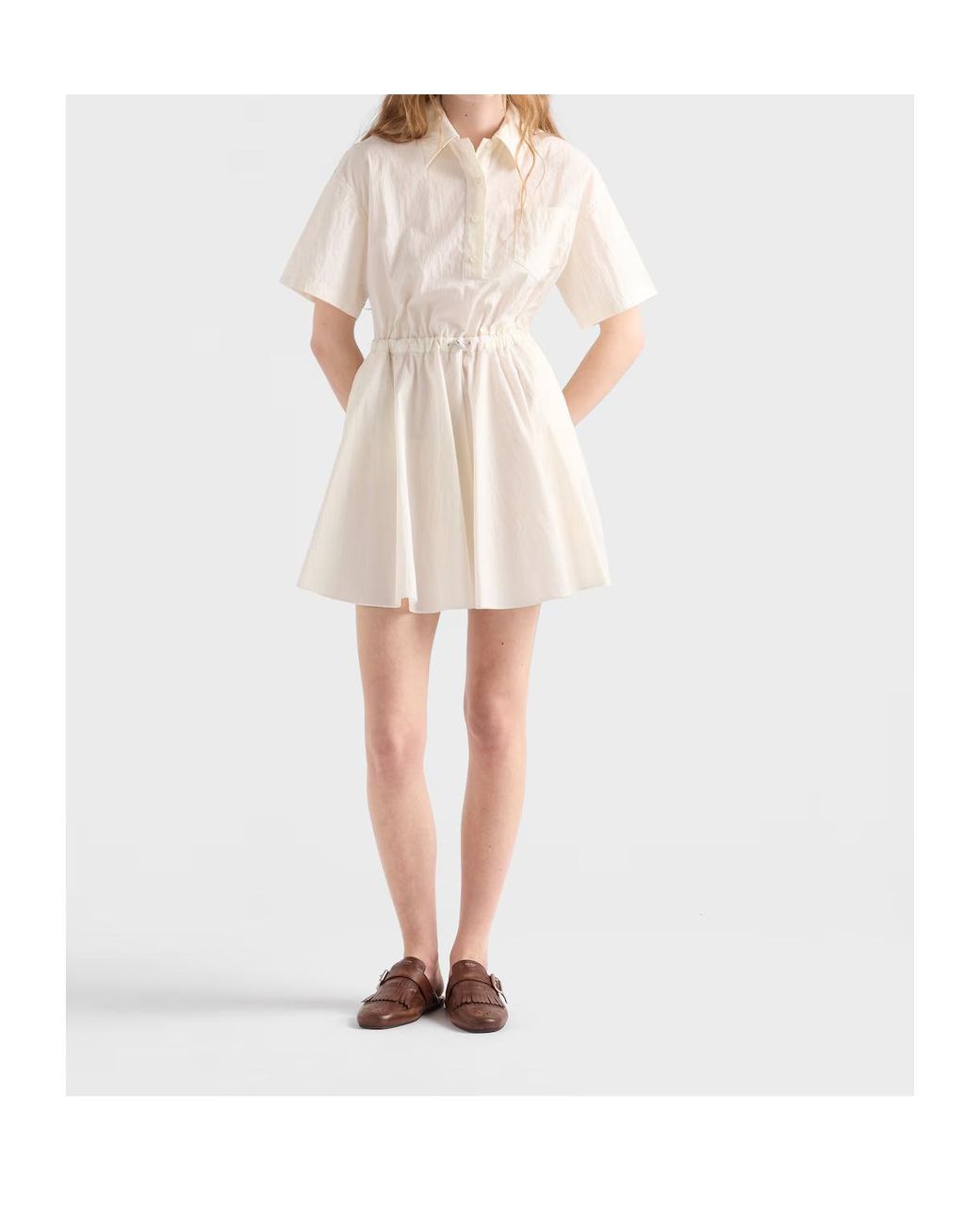Prada White Short-Sleeved Technical Pongé Dress