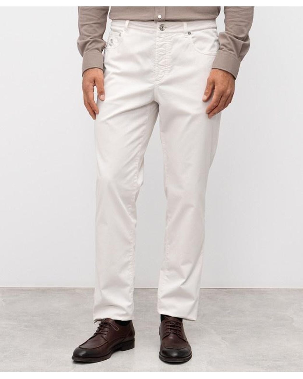 Brunello Cucinelli White Multi-Pocket Casual Pants for men