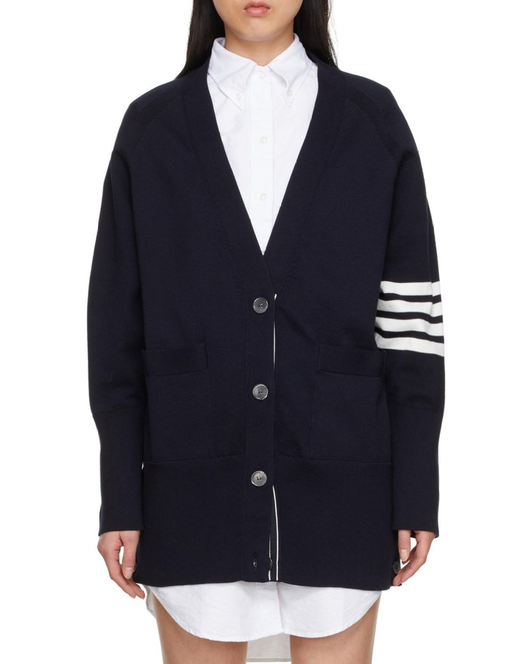 Thom Browne Blue 4-Bar Long Sleeved Knit Cardigan