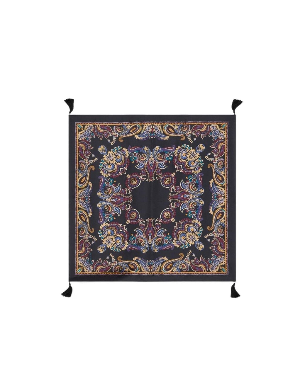 Etro Gray Silk Scarf With Tassels And Paisley Foliage Motif