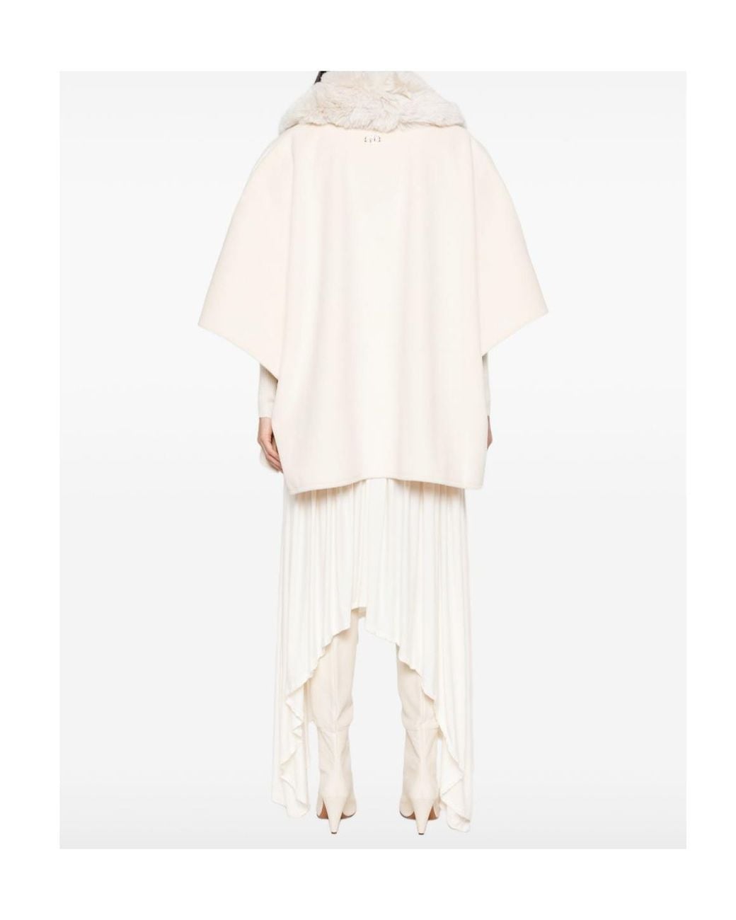 Liu Jo Natural Faux-Fur Collar Tie-Fastening Cape