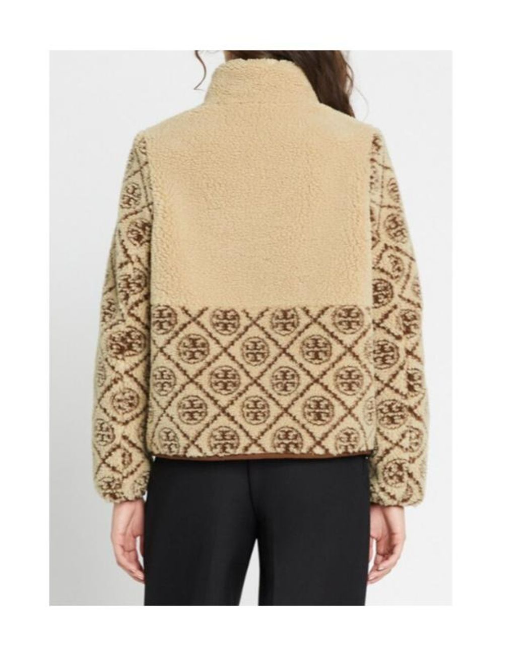 Tory Burch Natural T Letter Combination Fleece Jacket