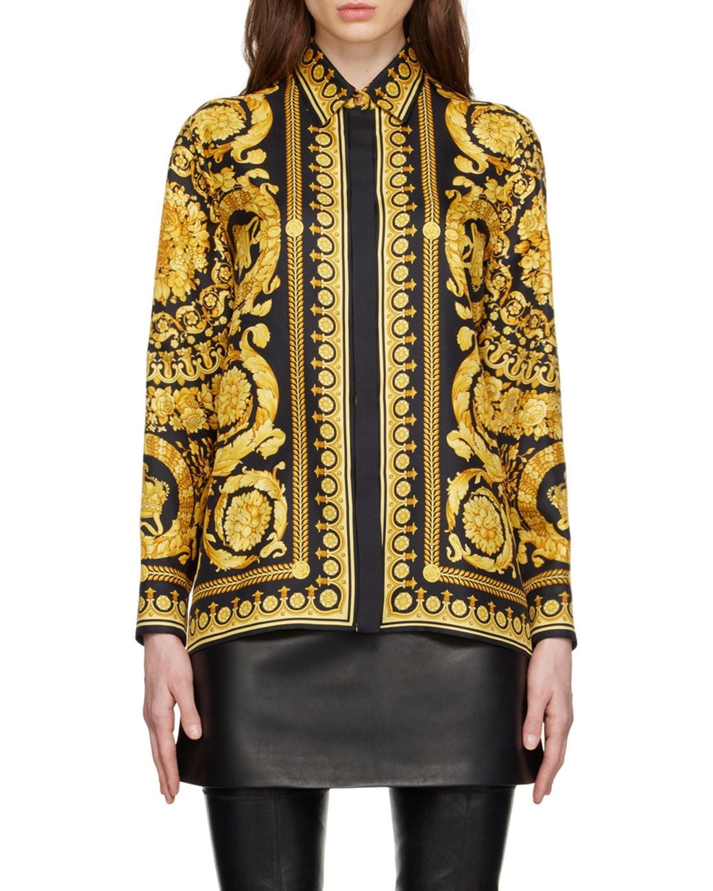 Versace Yellow Baroque Pattern Long Sleeved Shirt