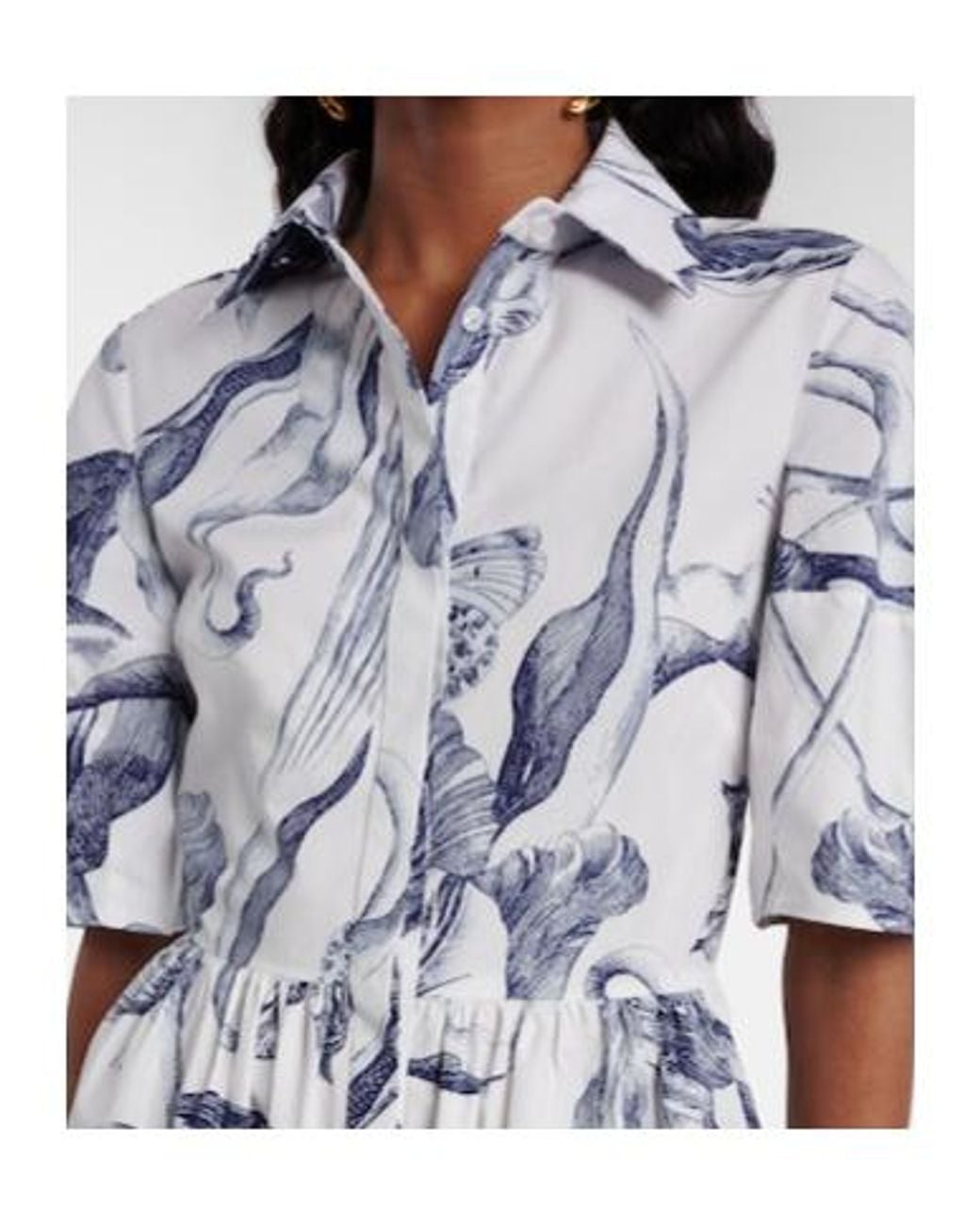 Erdem Blue Floral Cotton Poplin Shirt Dress