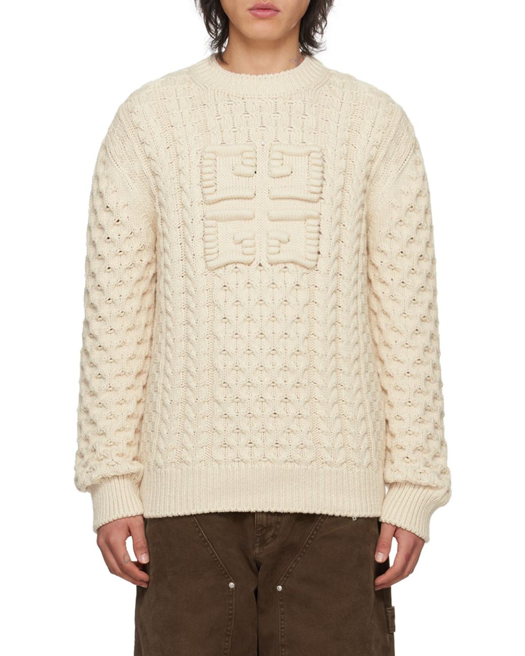 Givenchy White 4G Cable-Knit Sweater for men