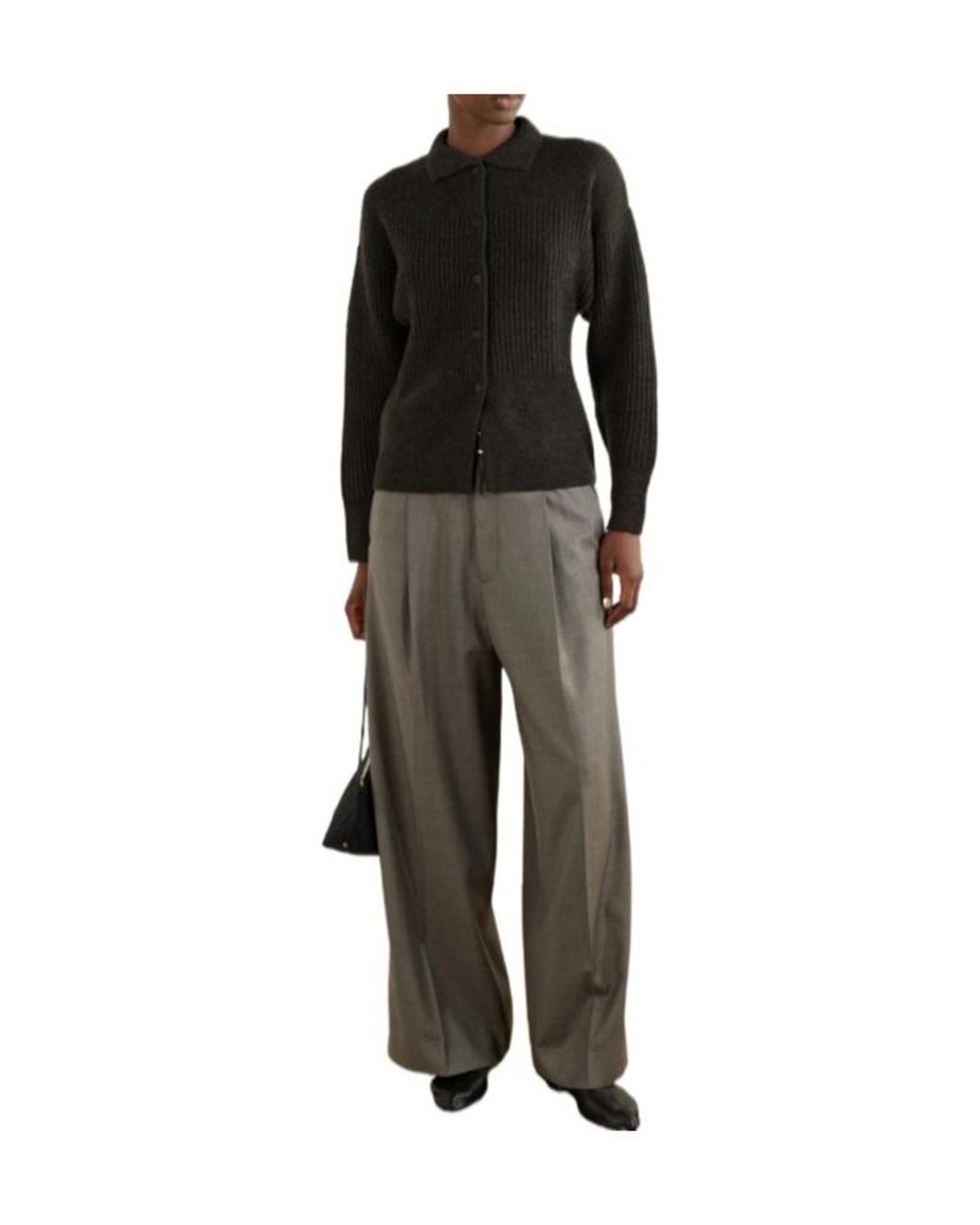 LeKasha Black Ribbed Cashmere Cardigan