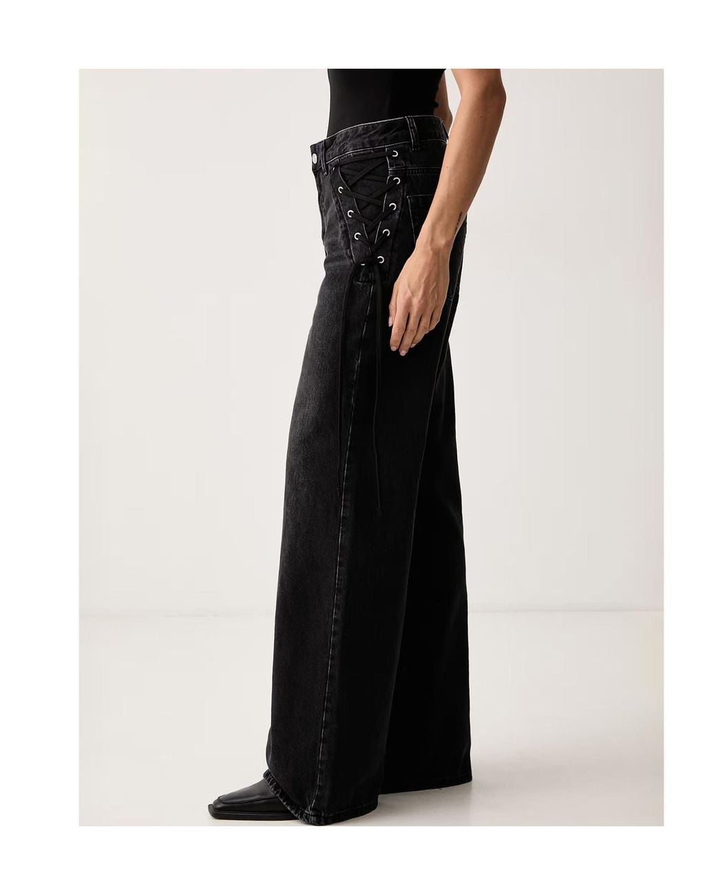 Marella Black Wide-Leg Jeans With Tie-Up Detail