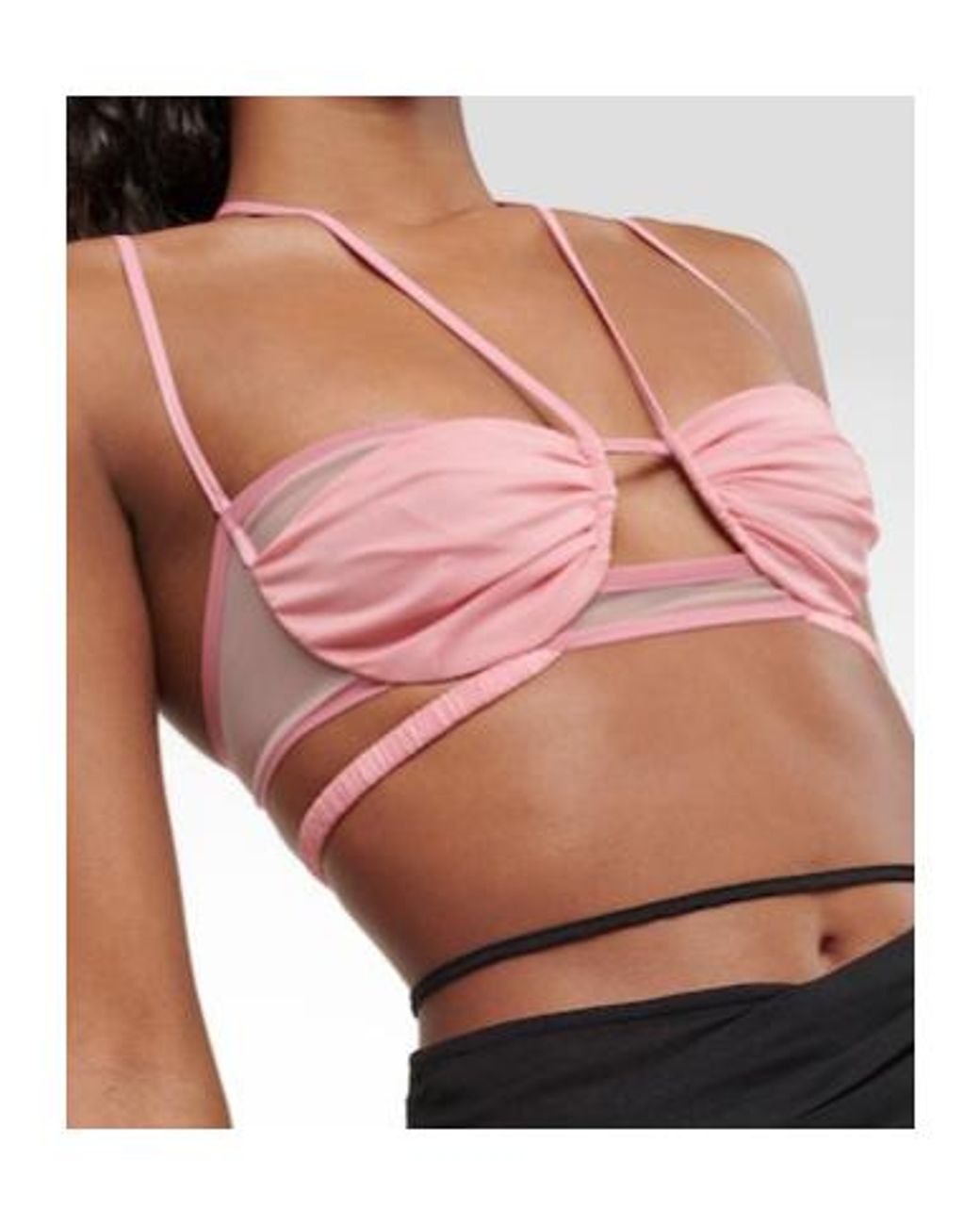 Nensi Dojaka Pink Mesh And Georgette Halterneck Bra