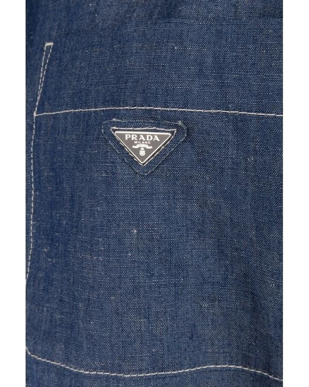 Prada Blue Cotton And Linen Denim Detachable Playsuit