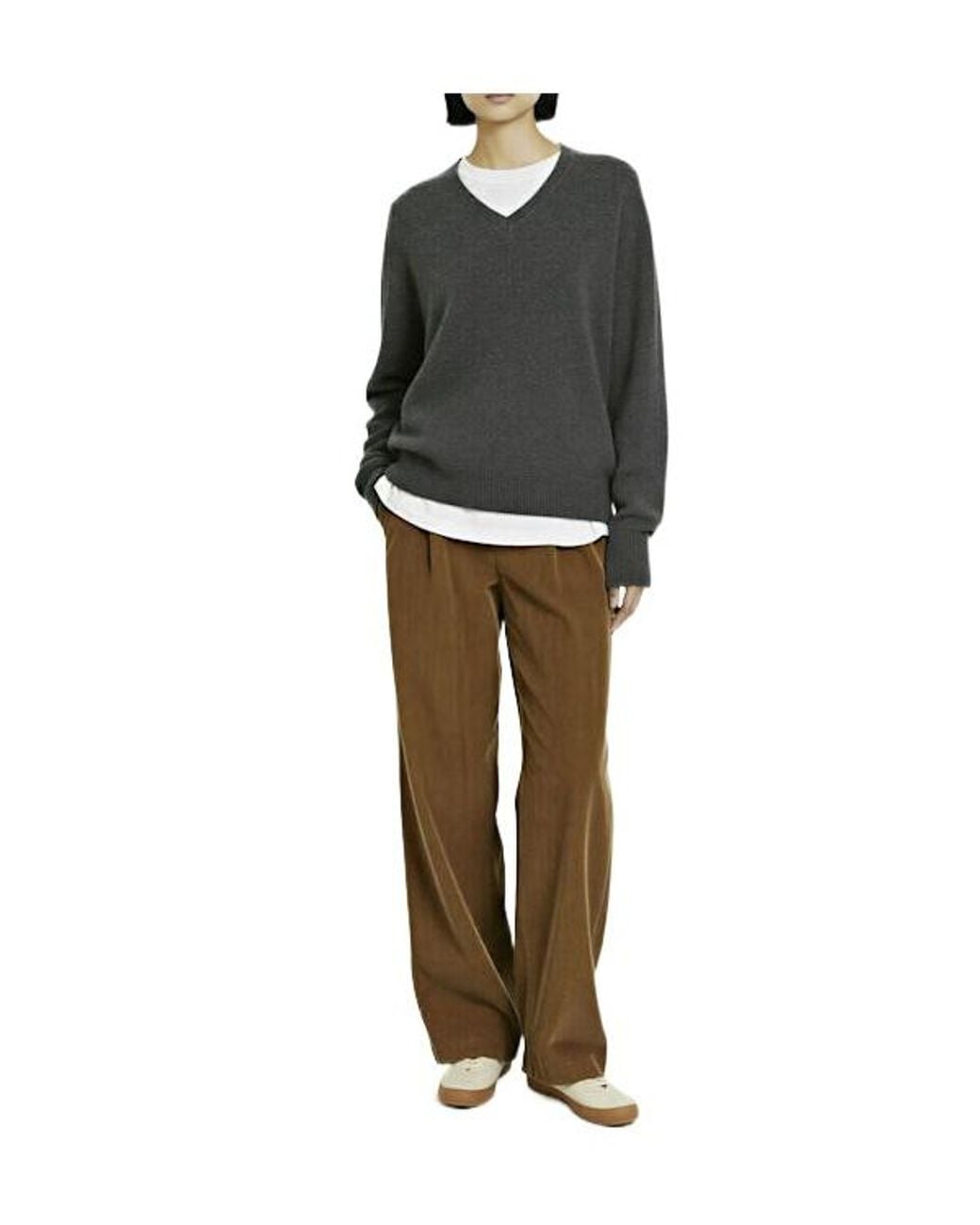 The Row Gray Ligeia Knit Cashmere V-Neck Sweater