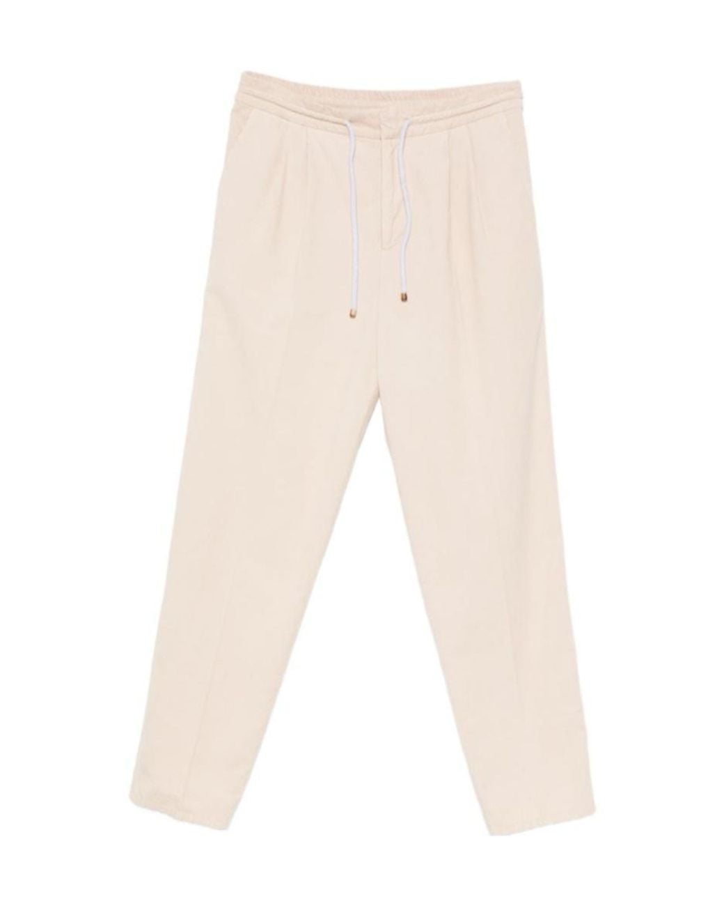 Brunello Cucinelli Natural Pleated Drawstring-Waist Trousers for men