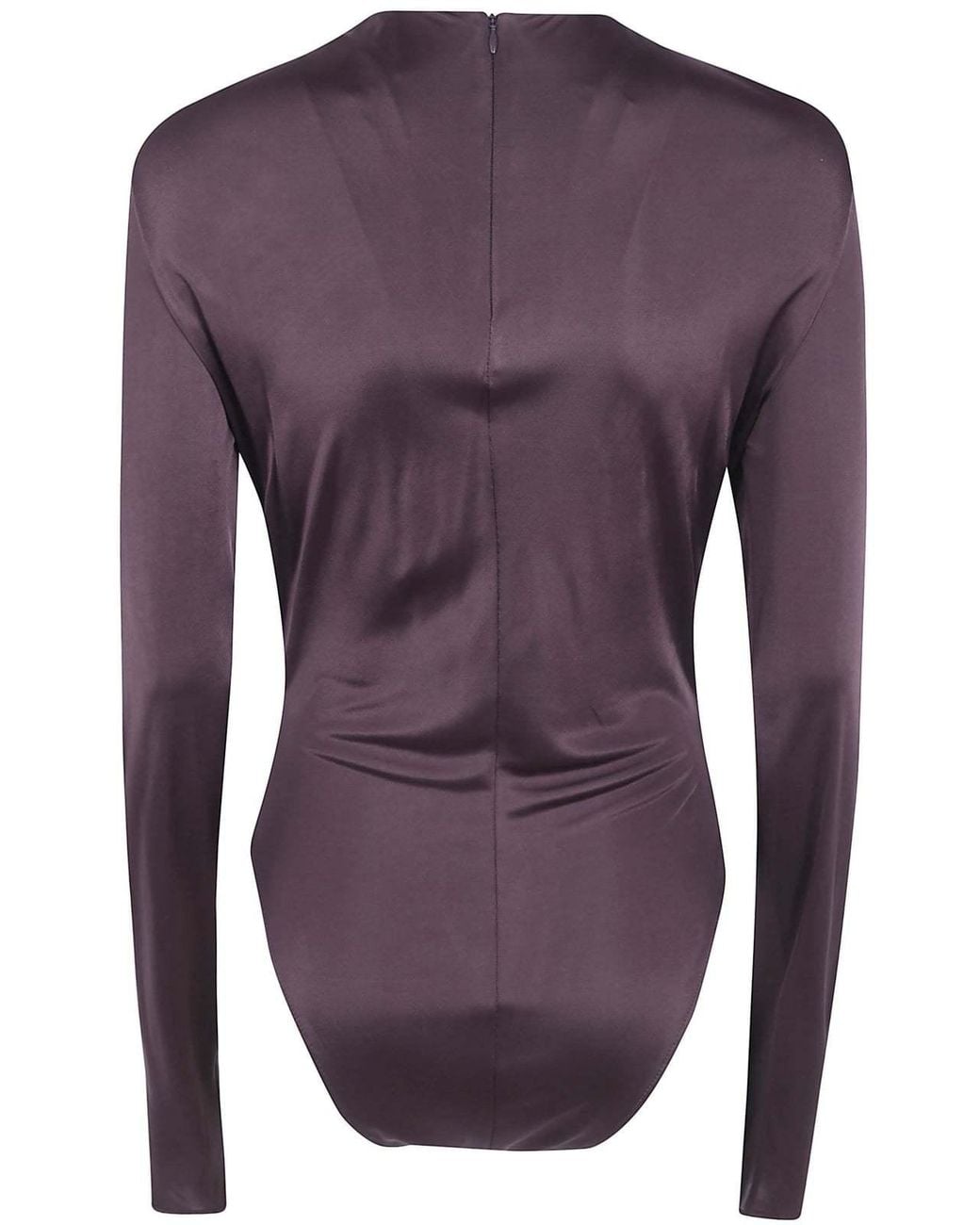 Balmain Purple Twist-Detail Long-Sleeve Bodysuit