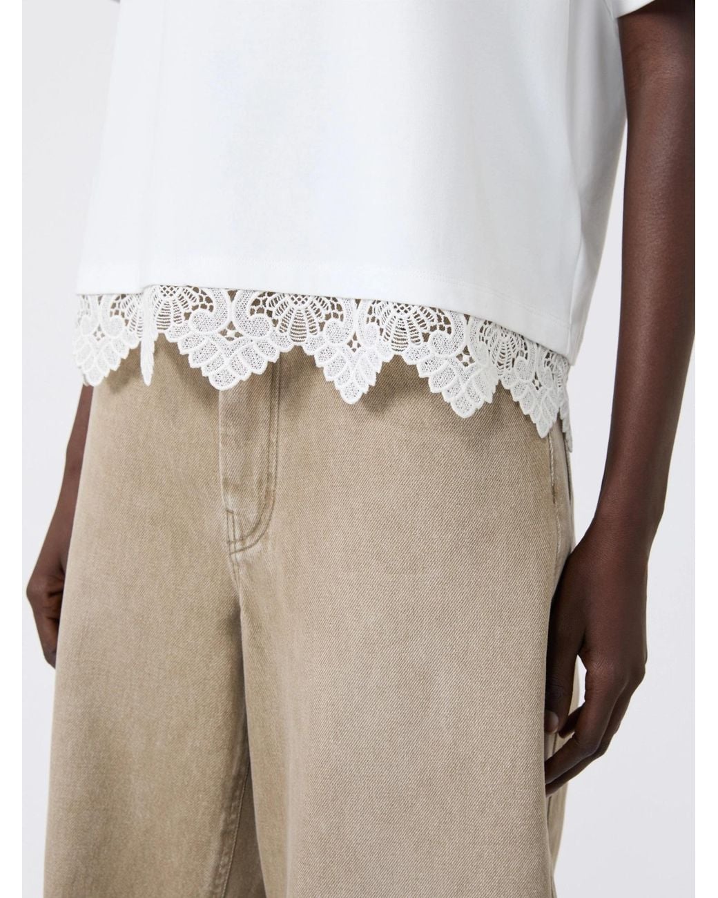 Weekend by Maxmara White Lace Trim Boxy T-Shirt