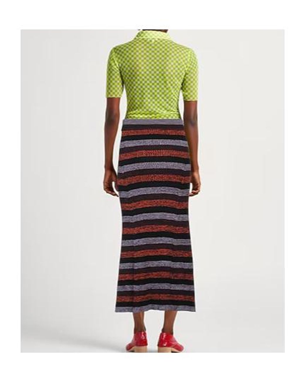 Ganni Red Striped Midi Skirt