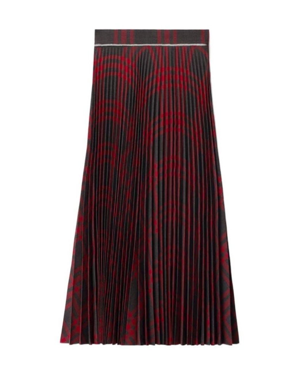 Burberry Purple Checked Pleated Zip-Detailed Skirt