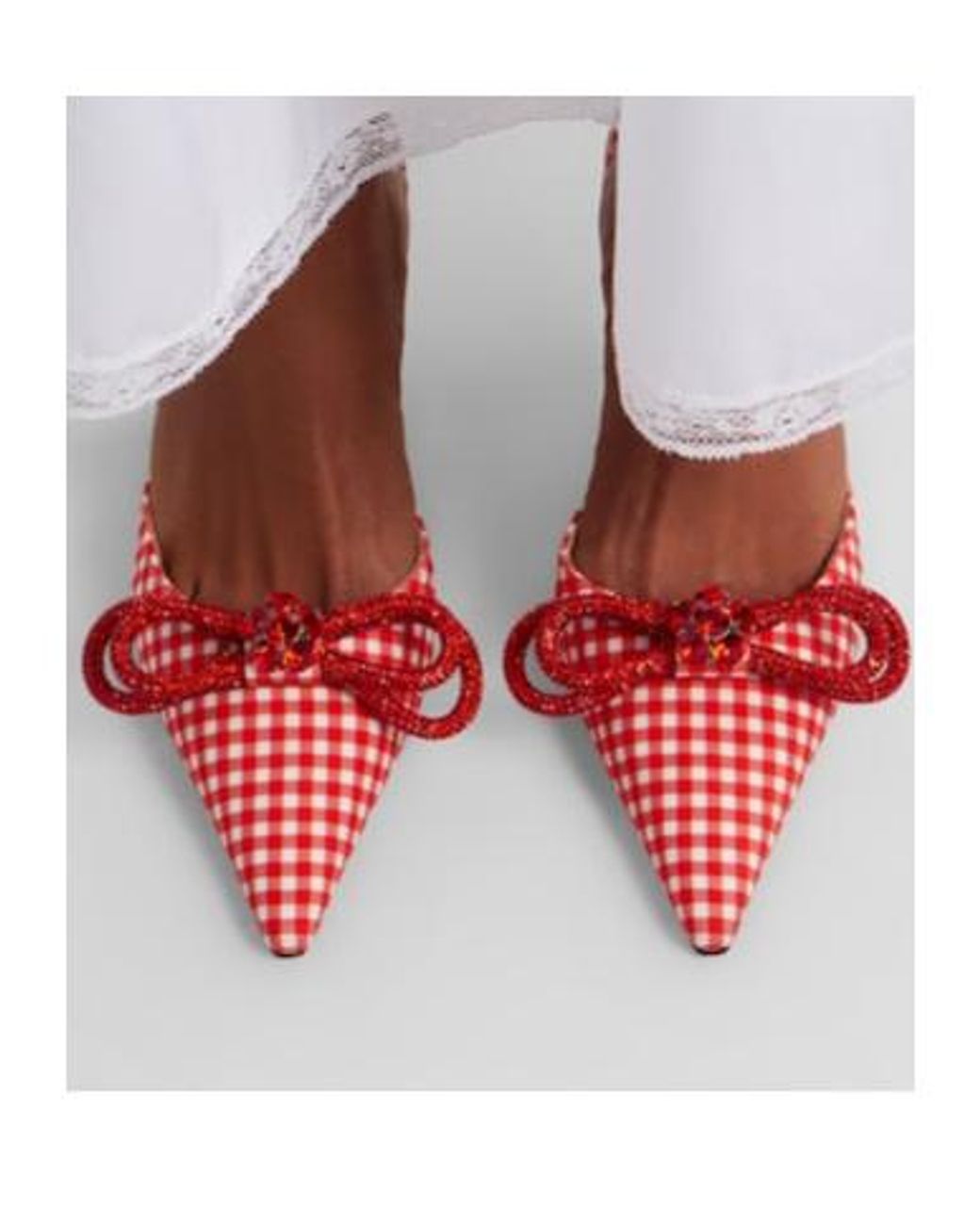 Mach & Mach Pink Double Bow Gingham Slingback Pumps