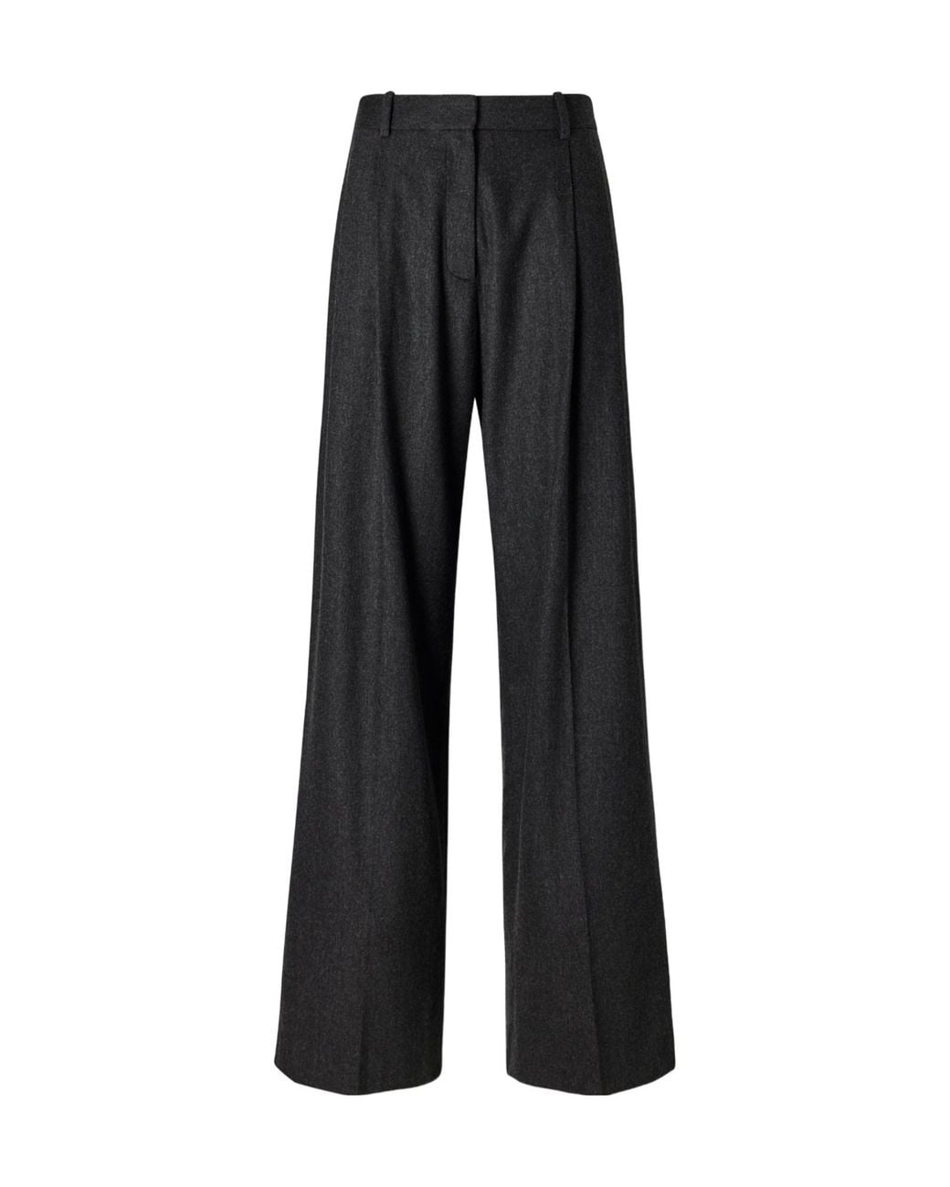 Khaite Black Wool-Blend Flannel Straight-Leg Pants