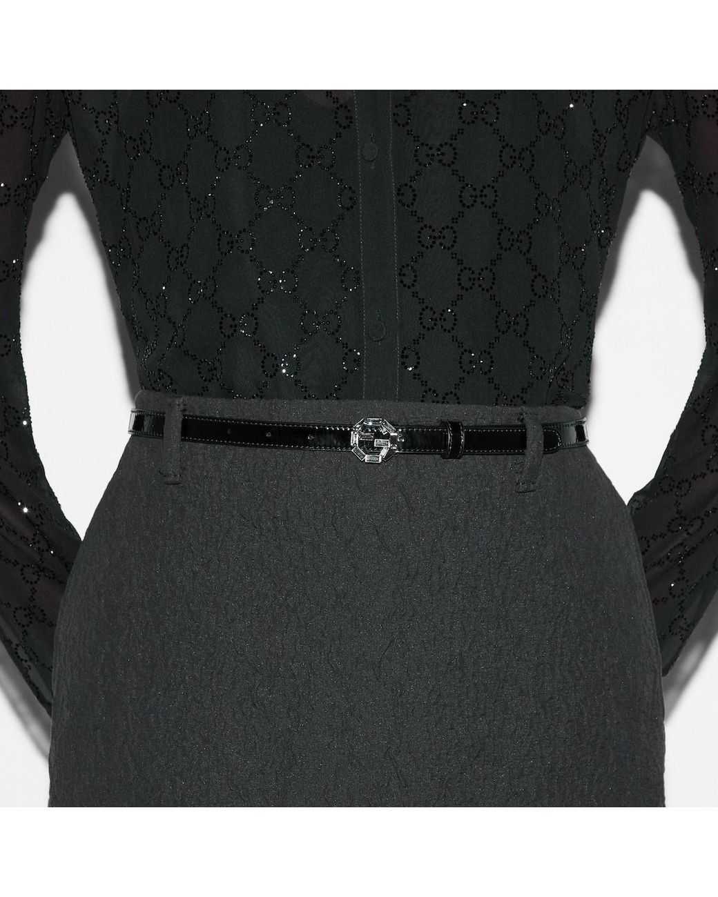 Gucci White Thin Belt With Round Interlocking G Buckle