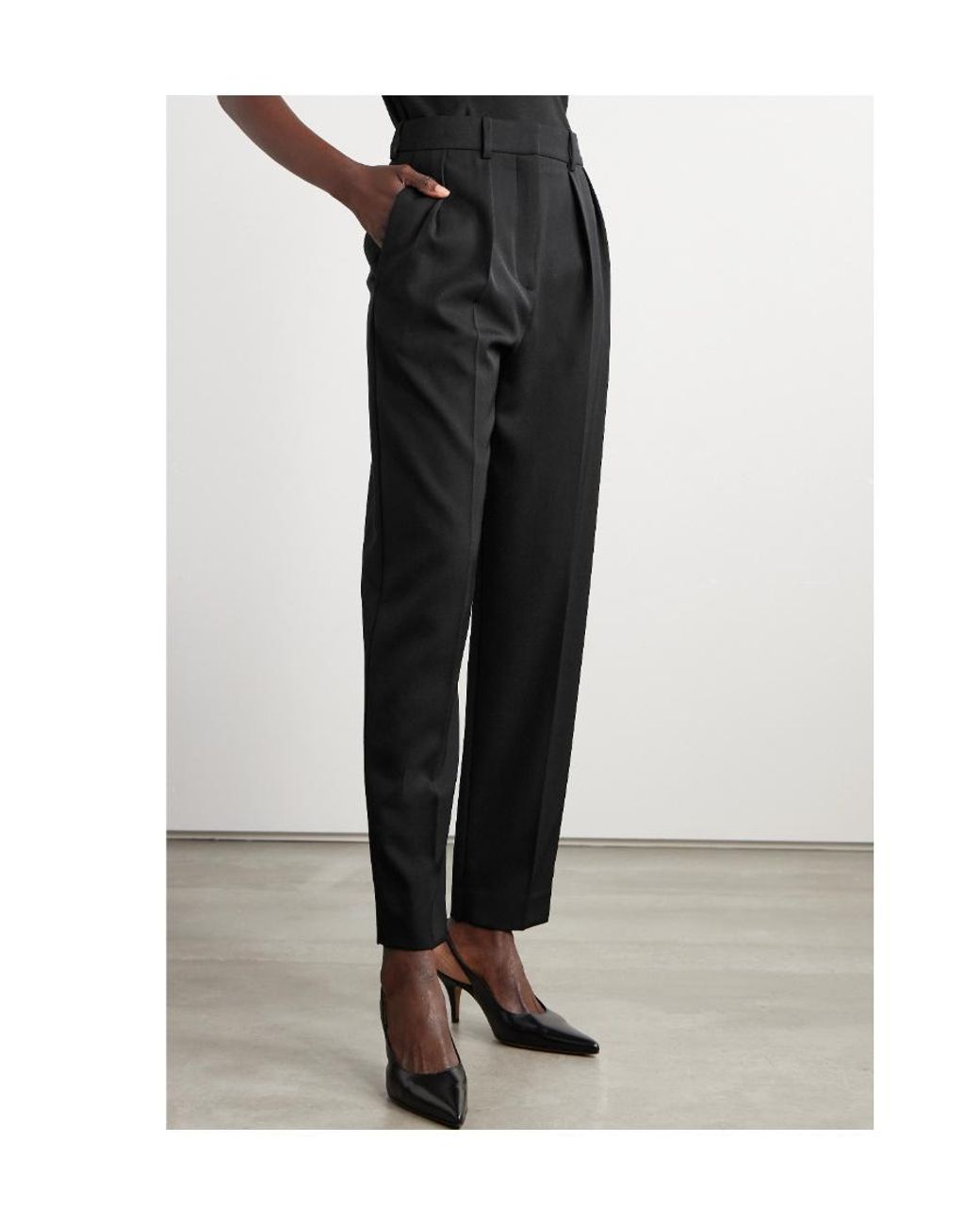 The Row Black Corby Pleated Wool Tailored Trousers