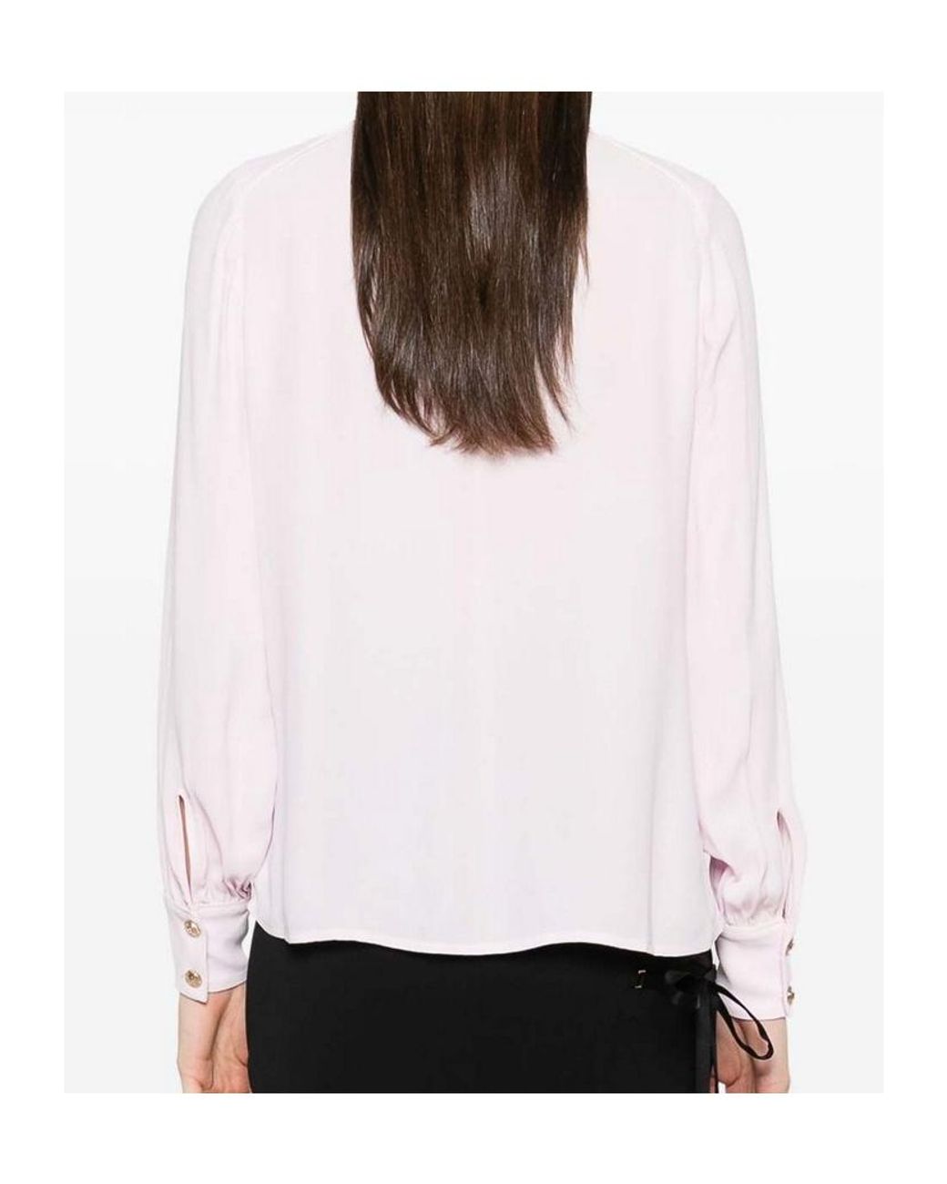 Elisabetta Franchi White Piping Tie-Neck Georgette Blouse