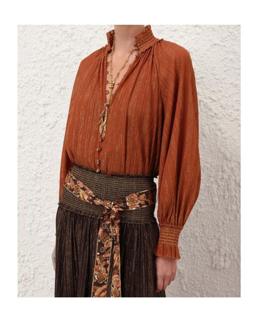 Zimmermann Brown Aster Gathered Blouse