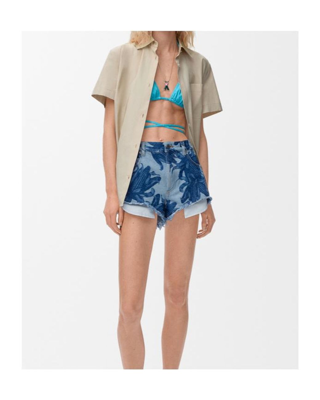 Loewe Blue Floral-Print Frayed Shorts