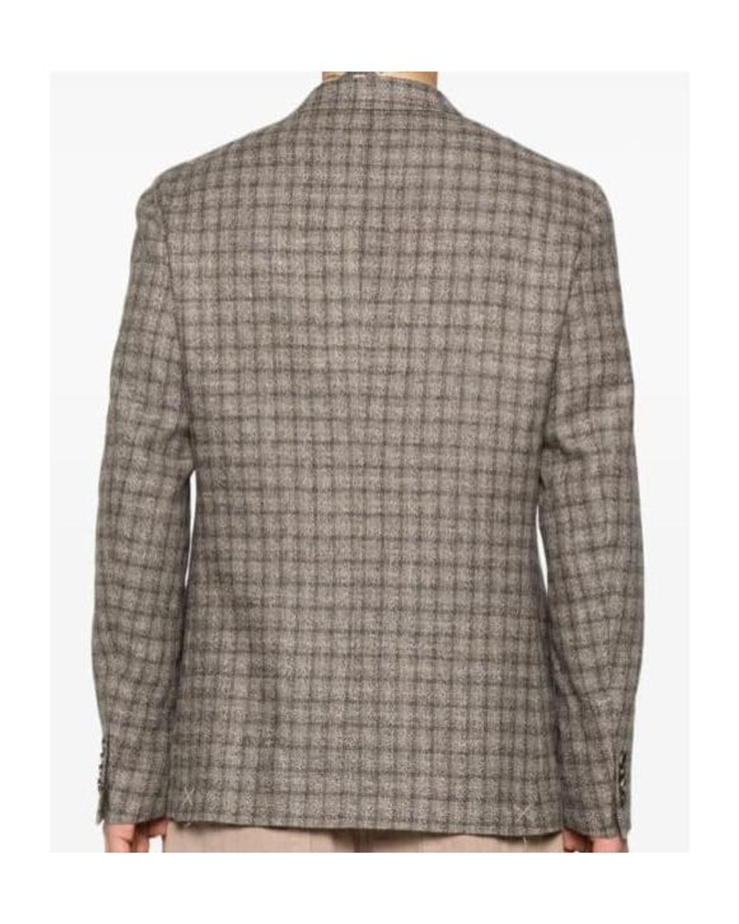 Etro Gray Checked Paisley-Lined Blazer for men