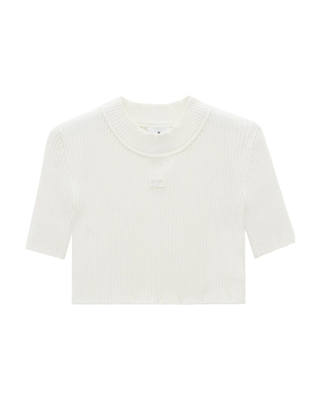 Courreges White Courrèges Mockneck Rib Knit Cropped Top