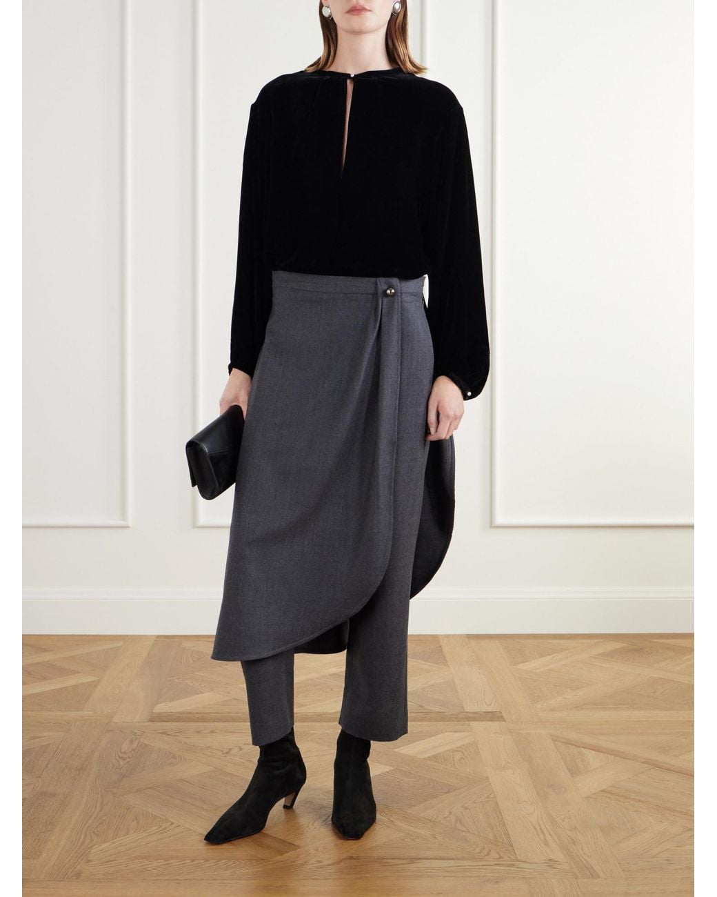 Maria McManus Gray Wrap-Effect Lannel Straight-Leg Pants