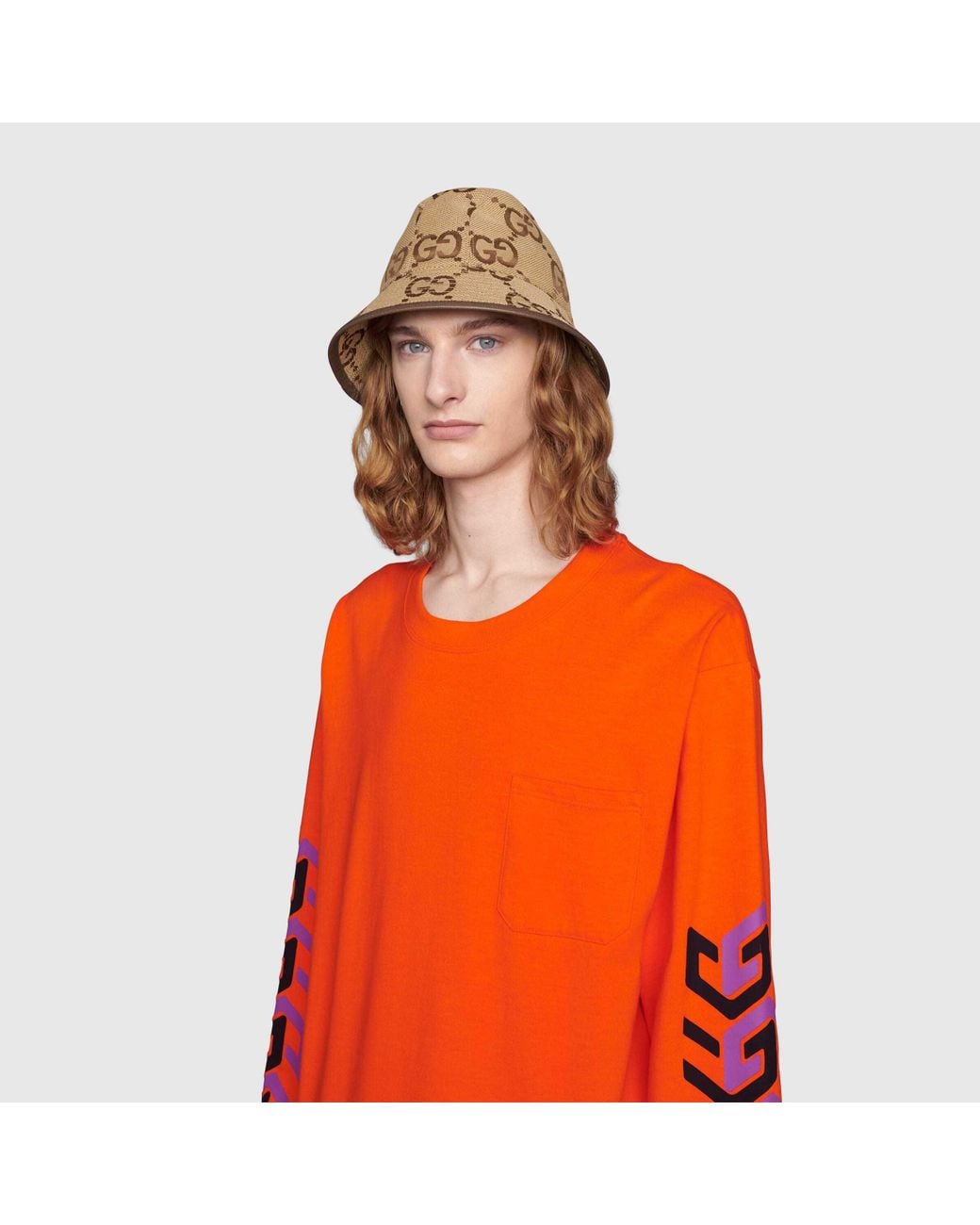 Gucci Natural Gg Supreme Wide Brim Bucket Hat for men