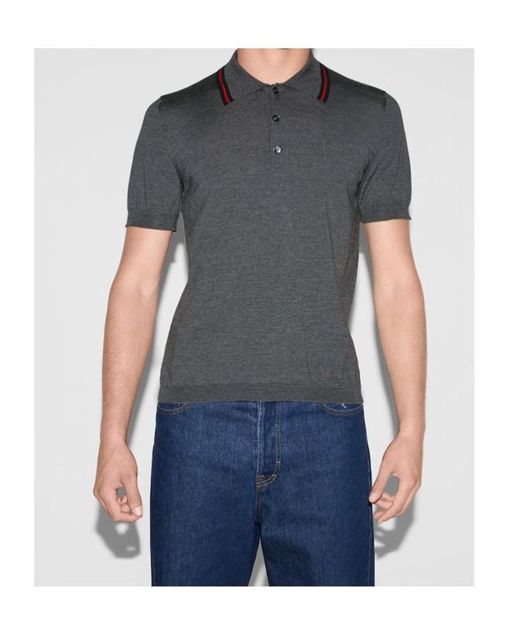Gucci Gray Stripe Collared Short-Sleeve Polo Shirt for men