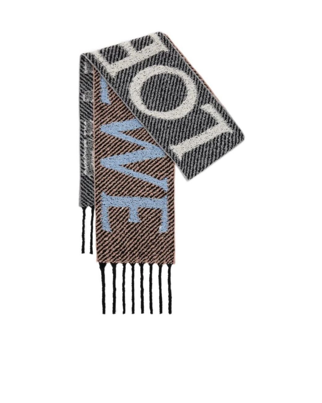 Loewe White Logo Jacquard Fringed Edge Scarf