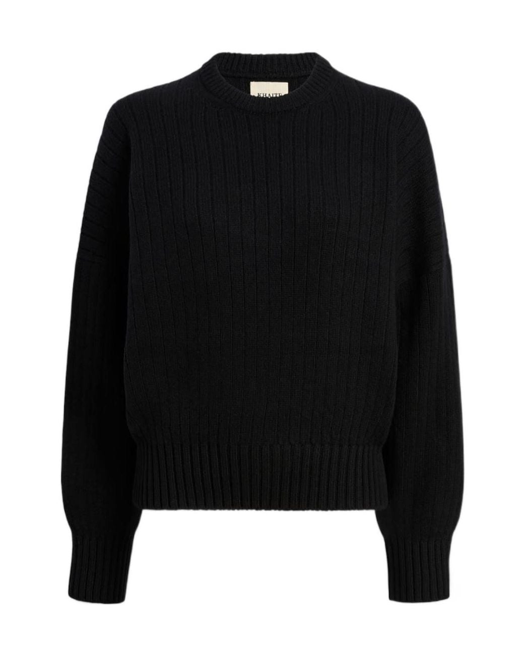 Khaite Black Lennox Cashmere Ribbed Crew Neck Sweater