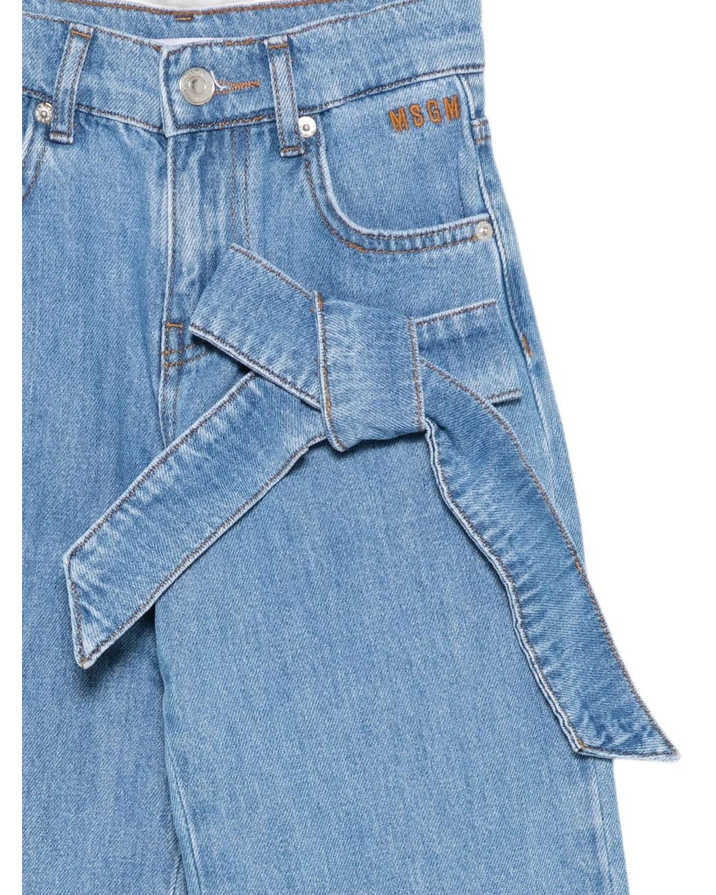 MSGM Blue Bow-Detail Jeans