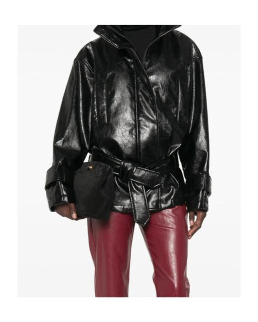 FEDERICA TOSI Black Belted High Neck Oversized Jacket
