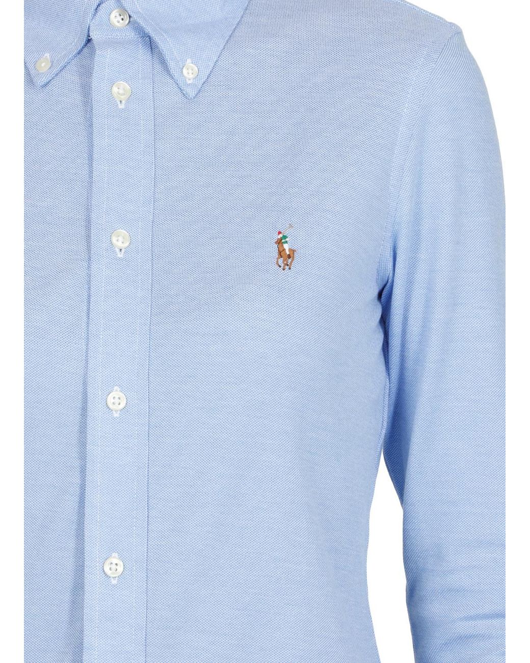 Ralph Lauren Blue Polo Logo Embroidered Buttoned Shirt