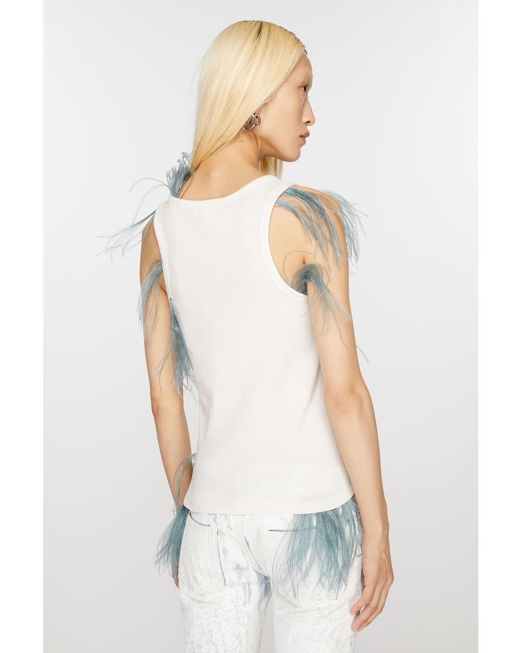 Acne Blue Feather-Detailing Ribbed Tank Top