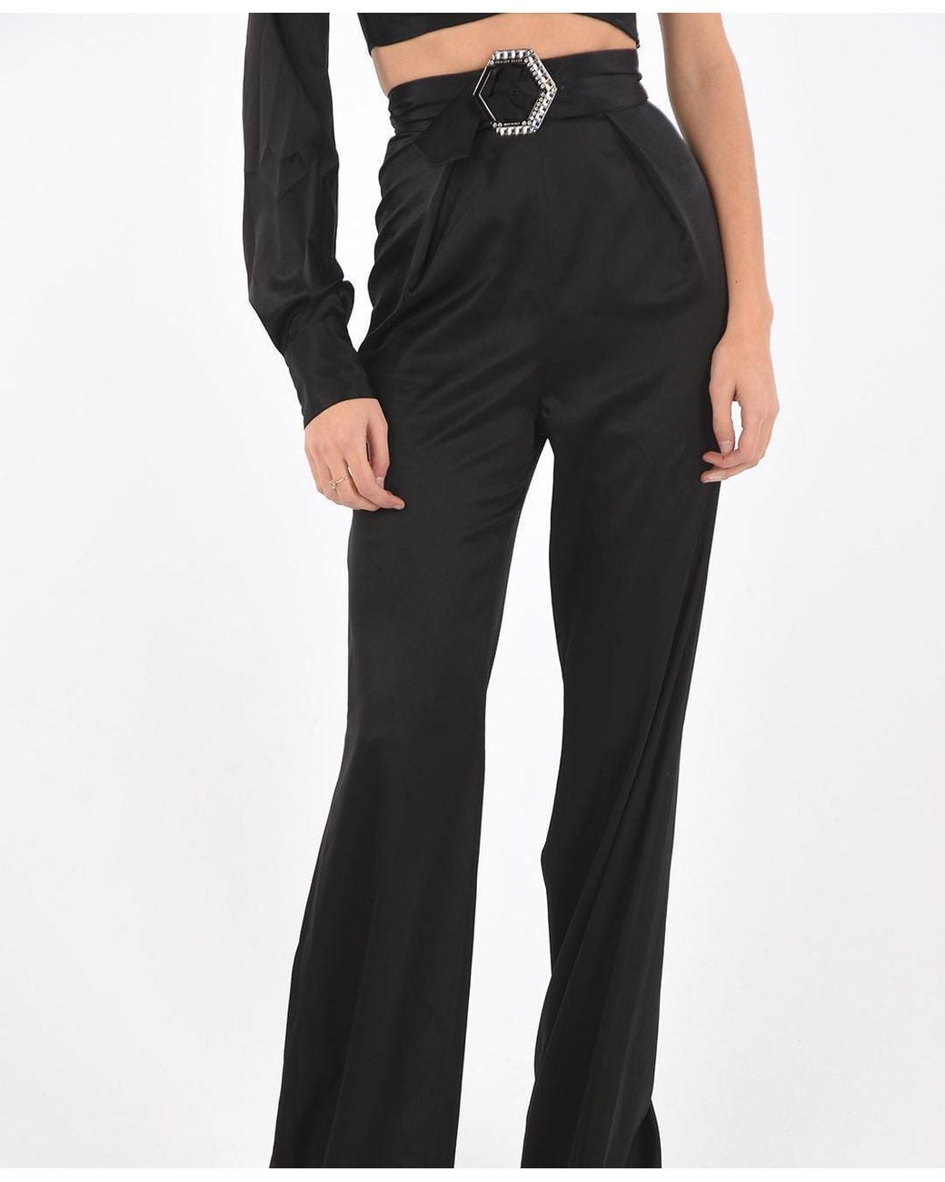 Philipp Plein Black Boot-Cut Set With One-Shoulder Crop Top