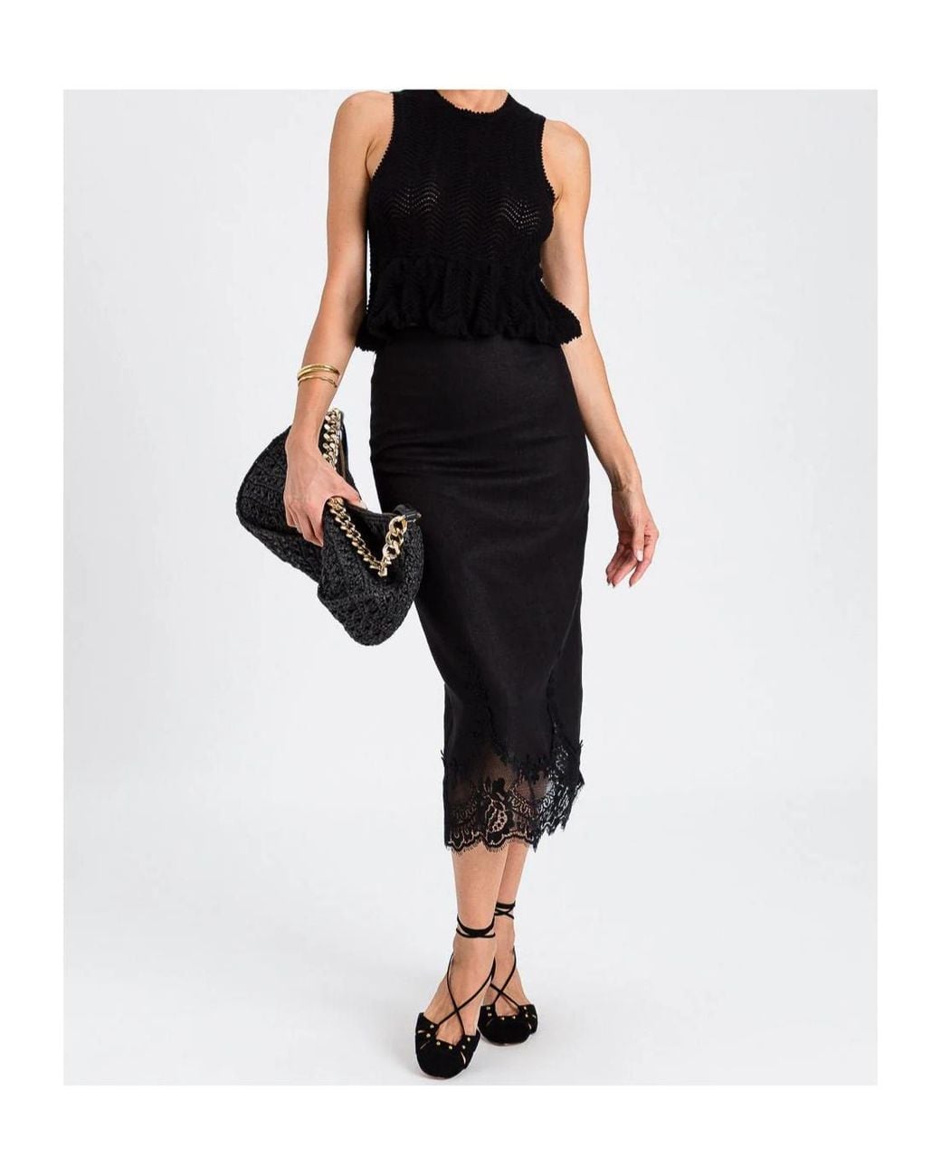 Twinset Black Scalloped Lace Hem Skirt